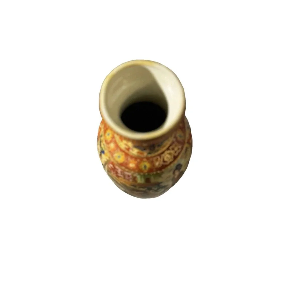 Vintage Chinese 6” Vase Satsuma Female Floral Geisha Garden Nature Motif Beauty